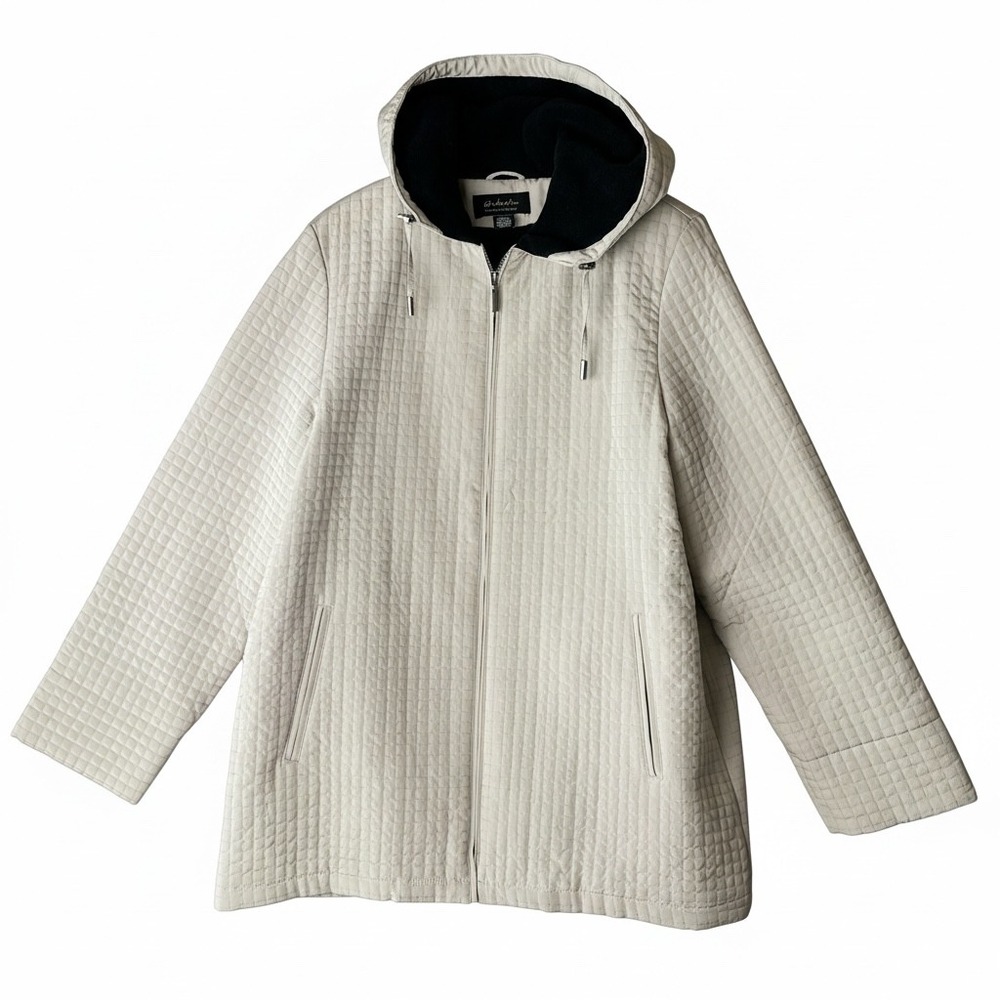 Aeros‎ by Kristen Blake Womens XL Beige Quilted Hooded Zip Jacket Coat I72922